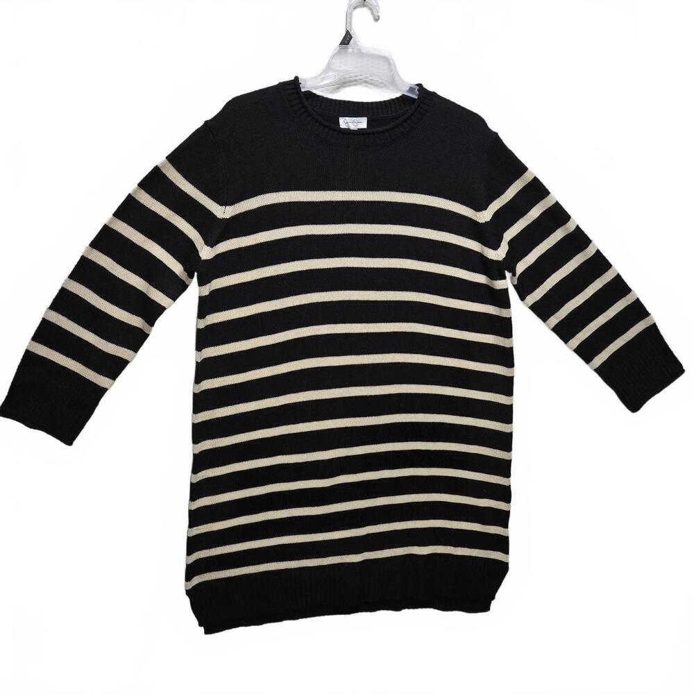 Jessica Simpson Cozy Knit Mini Sweater Shift Dress XL Black & Beige Striped NWT